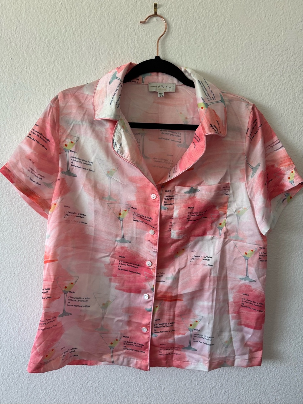 Never Fully Dressed Pink Martini Print Short Sleeve Pajama Top